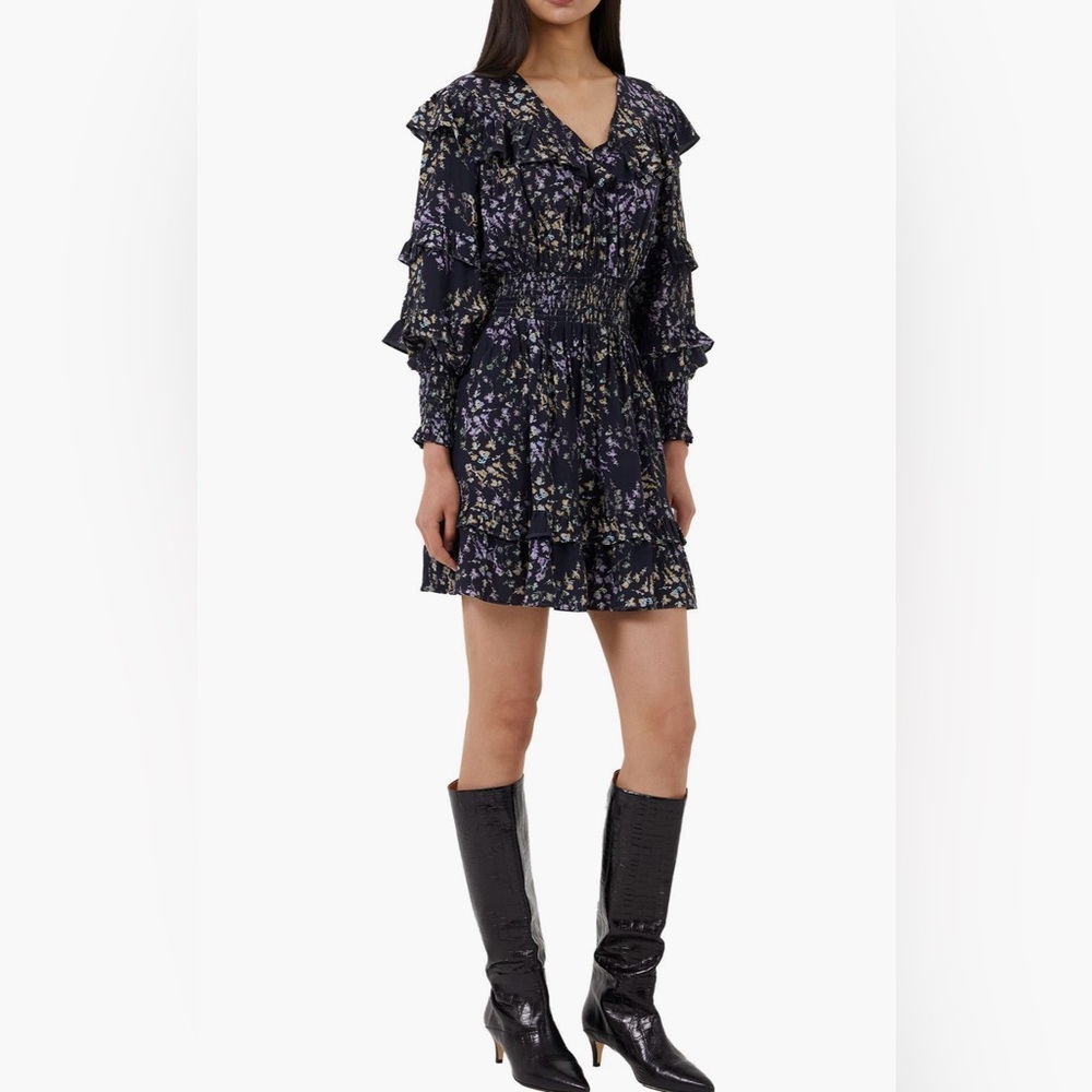 EUC French Connection Birgin Colette Long
Sleeve Crepe Tiered Minidress
